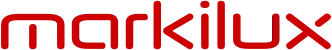 Logo der Marke markilux in roter Schrift auf transparentem Hintergrund.