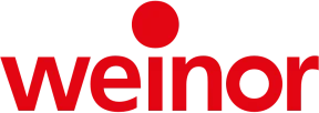 Rotes weinor Logo mit modernem Schriftzug und rotem Kreis als grafisches Element.